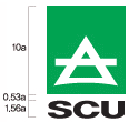 세로10a의 심볼마크와 세로 1.56a의 로고타입 'SCU'의 상하사이간격 0.53a